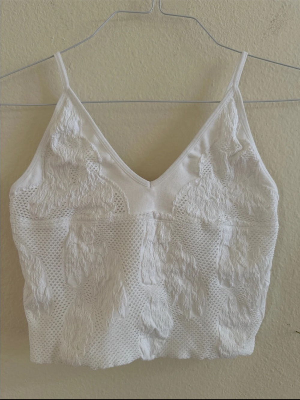 Aura White Textured V-Neck Cropped Camisole